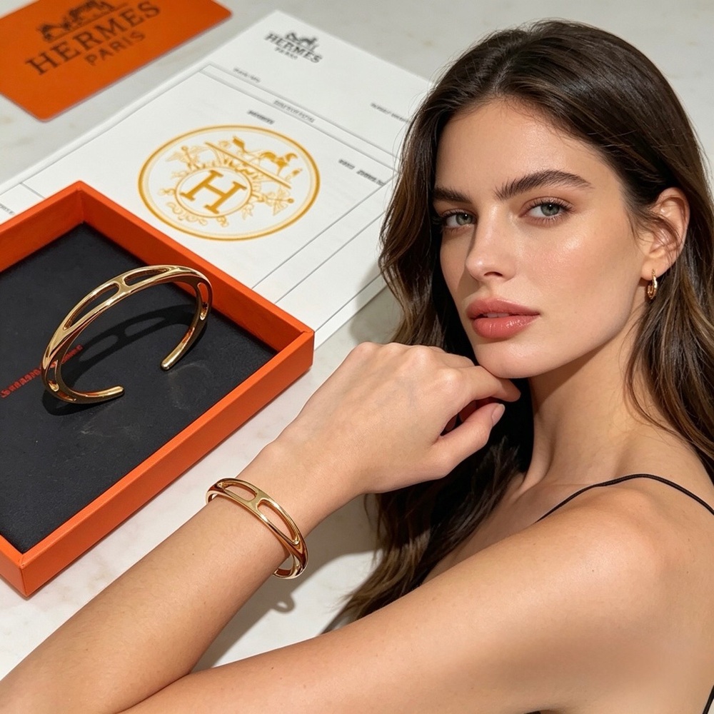 Hermes Gold Openwork Cuff Bracelet - Picture 8 of 9